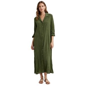 Dana Buchman 100% Silk Green Shirt Dress 4 Boho Casual Lagenlook Hobo Relaxed